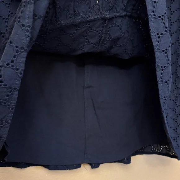 Draper James Navy Blue Eyelet A-Line Knee Length Skirt Size 16 Ruffle Hem - Picture 11 of 15